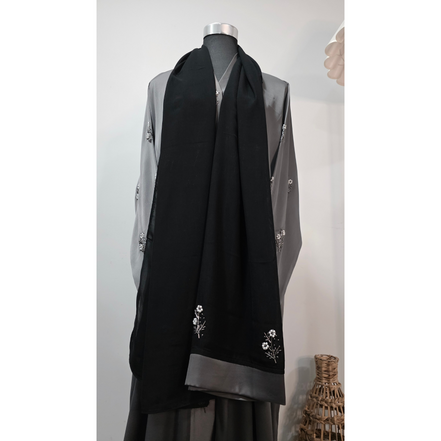 Grey Embroidered Modest Abaya with Matching Scarf