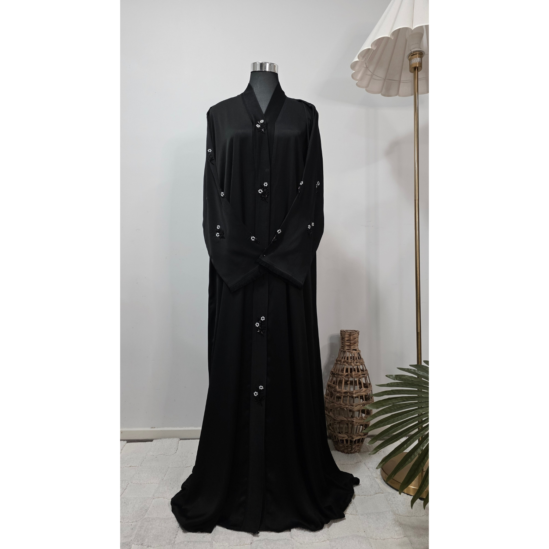 Black Embroidered Modest Abaya with Matching Scarf