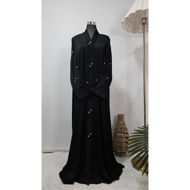 Black Embroidered Modest Abaya with Matching Scarf