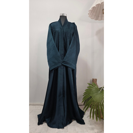 Teal Textured Jacquard Abaya | Lightweight Flowing Modest Dress