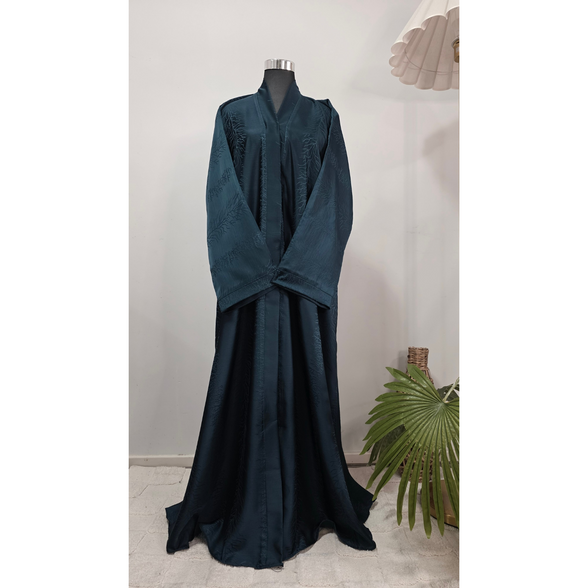Teal Textured Jacquard Abaya | Lightweight Flowing Modest Dress