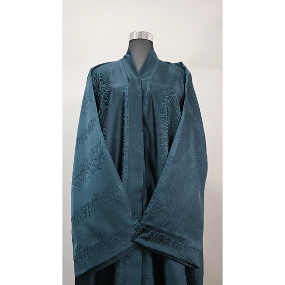 Teal Textured Jacquard Abaya | Lightweight Flowing Modest Dress