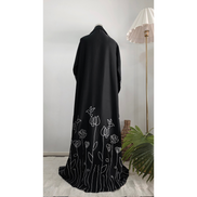 Luxury Black Coat Abaya with White Floral Embroidery with Hijab