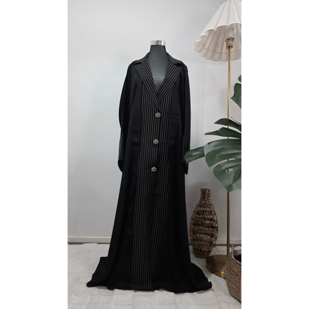 Black Coat collared Pinstripe Abaya Set with Matching Hijab