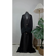 Black Coat collared Pinstripe Abaya Set with Matching Hijab