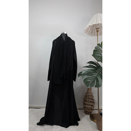 Black Coat collared Pinstripe Abaya Set with Matching Hijab