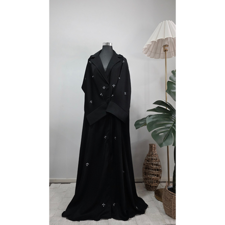 Black coat collared Embellished Abaya with Matching Hijab