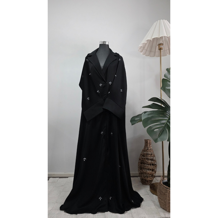 Black coat collared Embellished Abaya with Matching Hijab