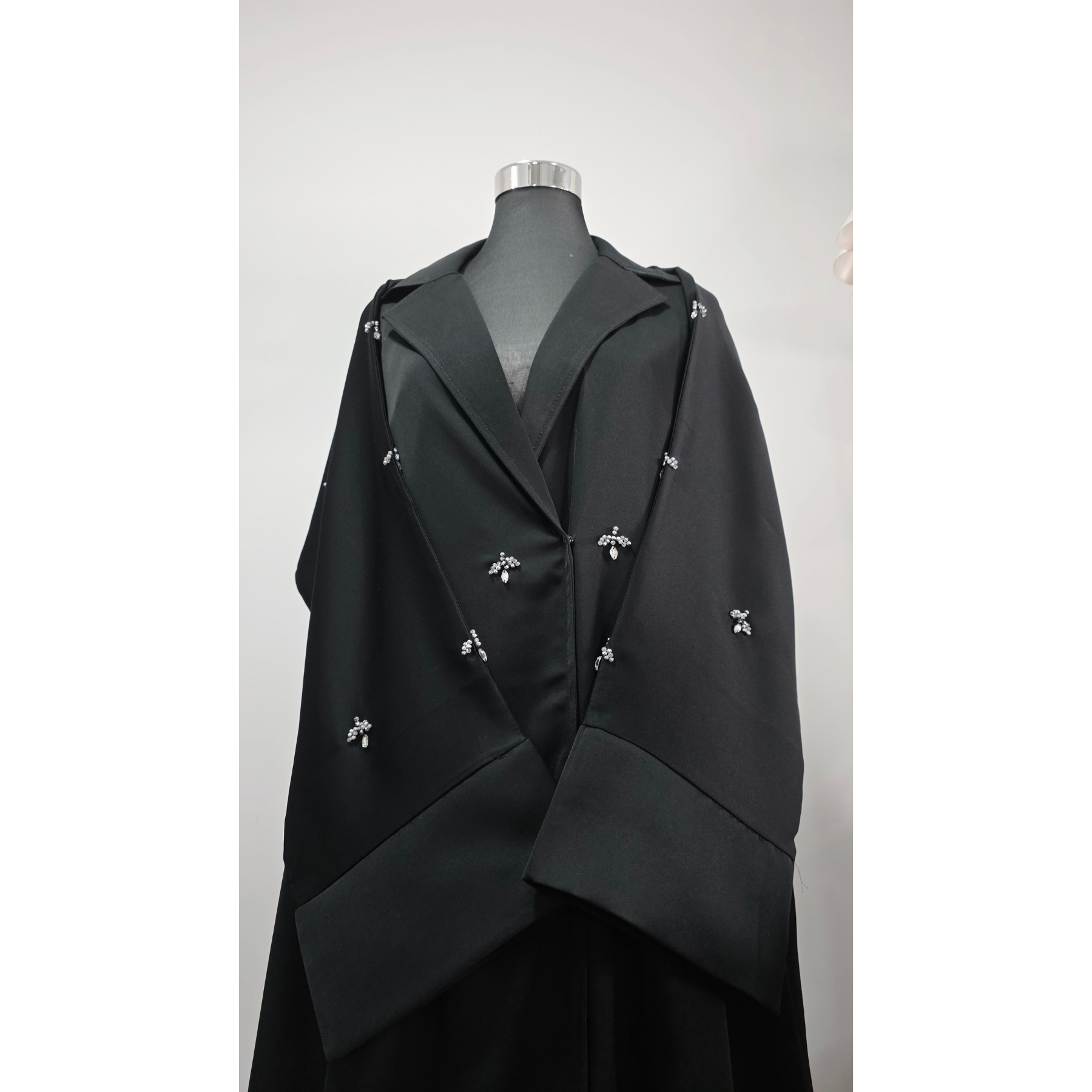 Black coat collared Embellished Abaya with Matching Hijab