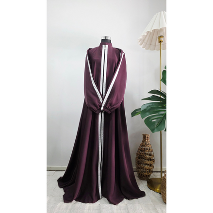 Mauve Zip-Front Abaya Dress