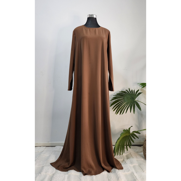 Brown Modest Maxi Double Abaya with Matching Embroidered Scarf