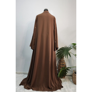 Brown Modest Maxi Double Abaya with Matching Embroidered Scarf