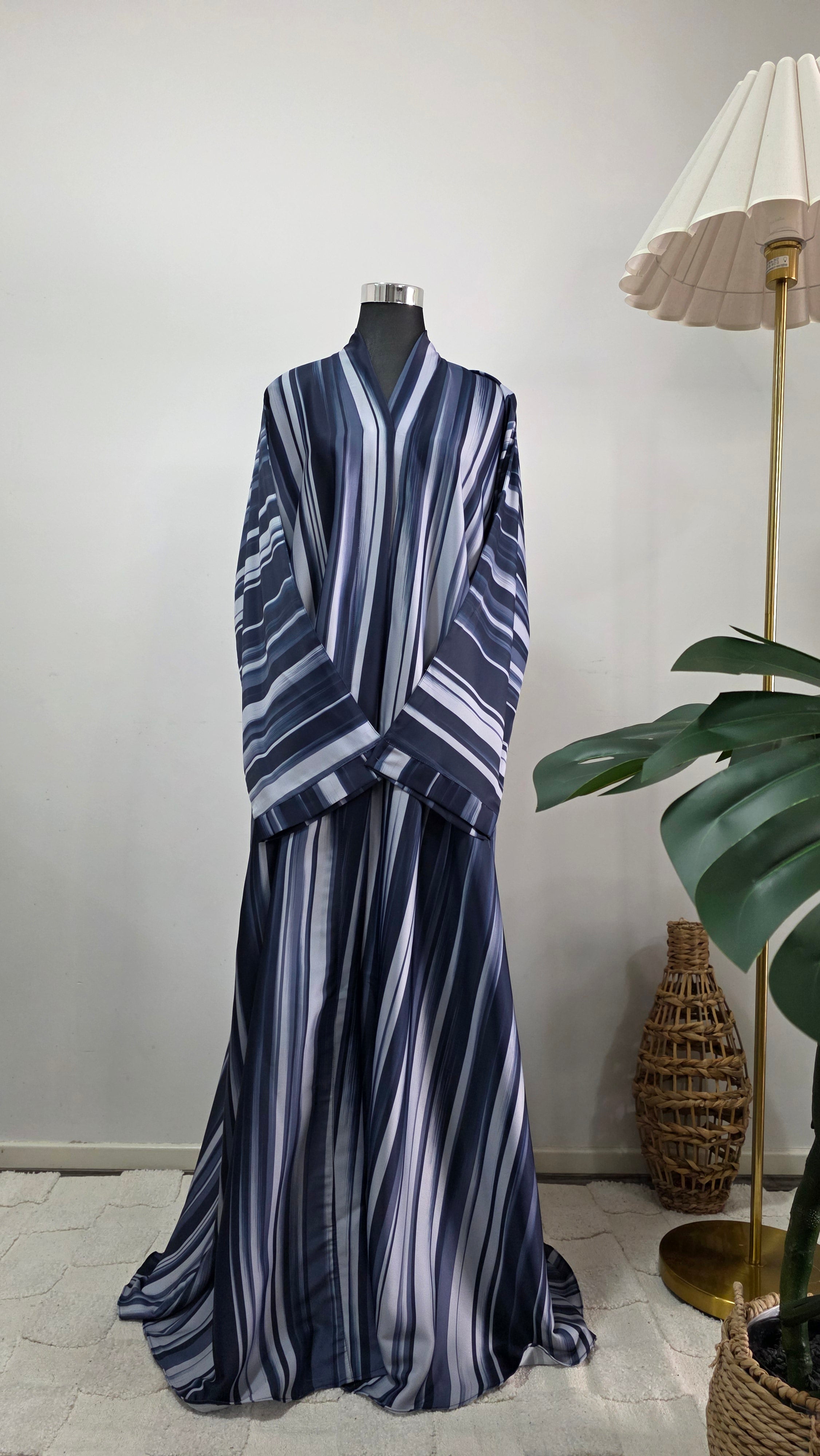 Navy Striped Lightweight Abaya | Wrinkle-Resistant for all seasons