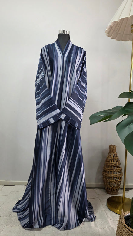 Navy Striped Lightweight Abaya | Wrinkle-Resistant for all seasons