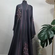 Grey Embroidered Abaya with Matching Hijab