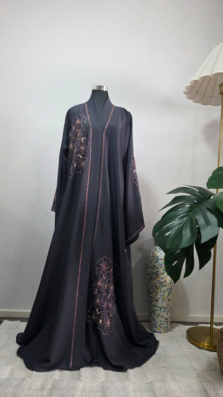 Grey Embroidered Abaya with Matching Hijab