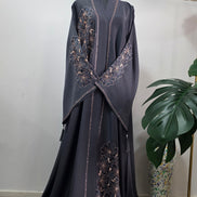 Grey Embroidered Abaya with Matching Hijab