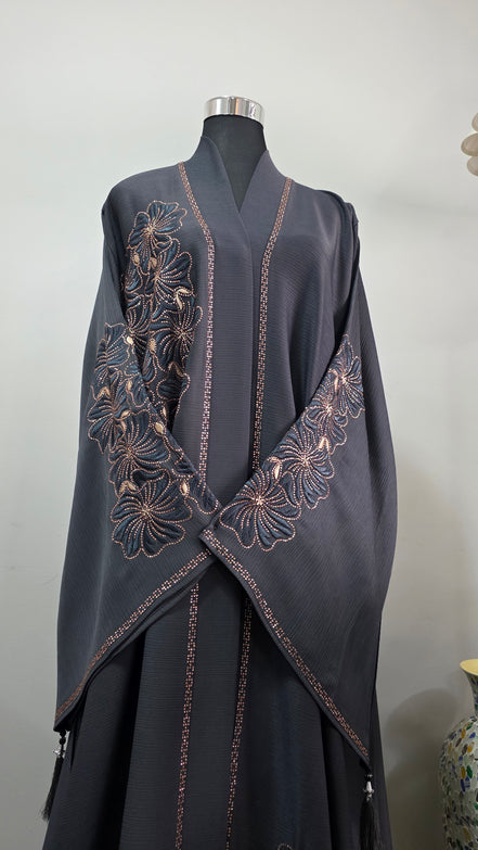 Grey Embroidered Abaya with Matching Hijab