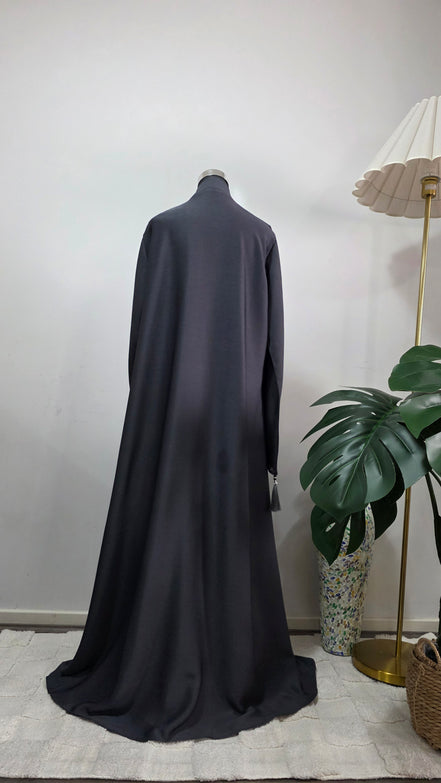Grey Embroidered Abaya with Matching Hijab