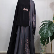 Grey Embroidered Abaya with Matching Hijab