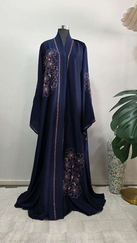 Blue Embroidered Abaya with Matching Hijab
