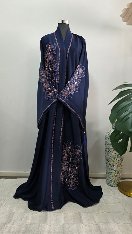 Blue Embroidered Abaya with Matching Hijab