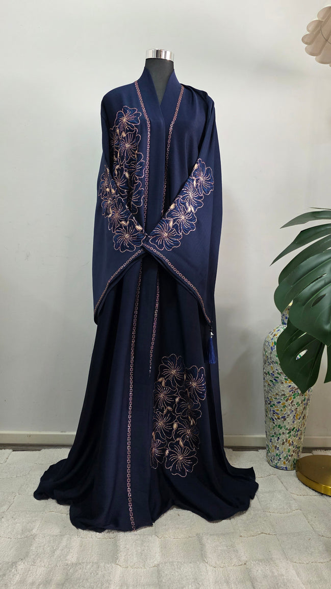 Blue Embroidered Abaya with Matching Hijab