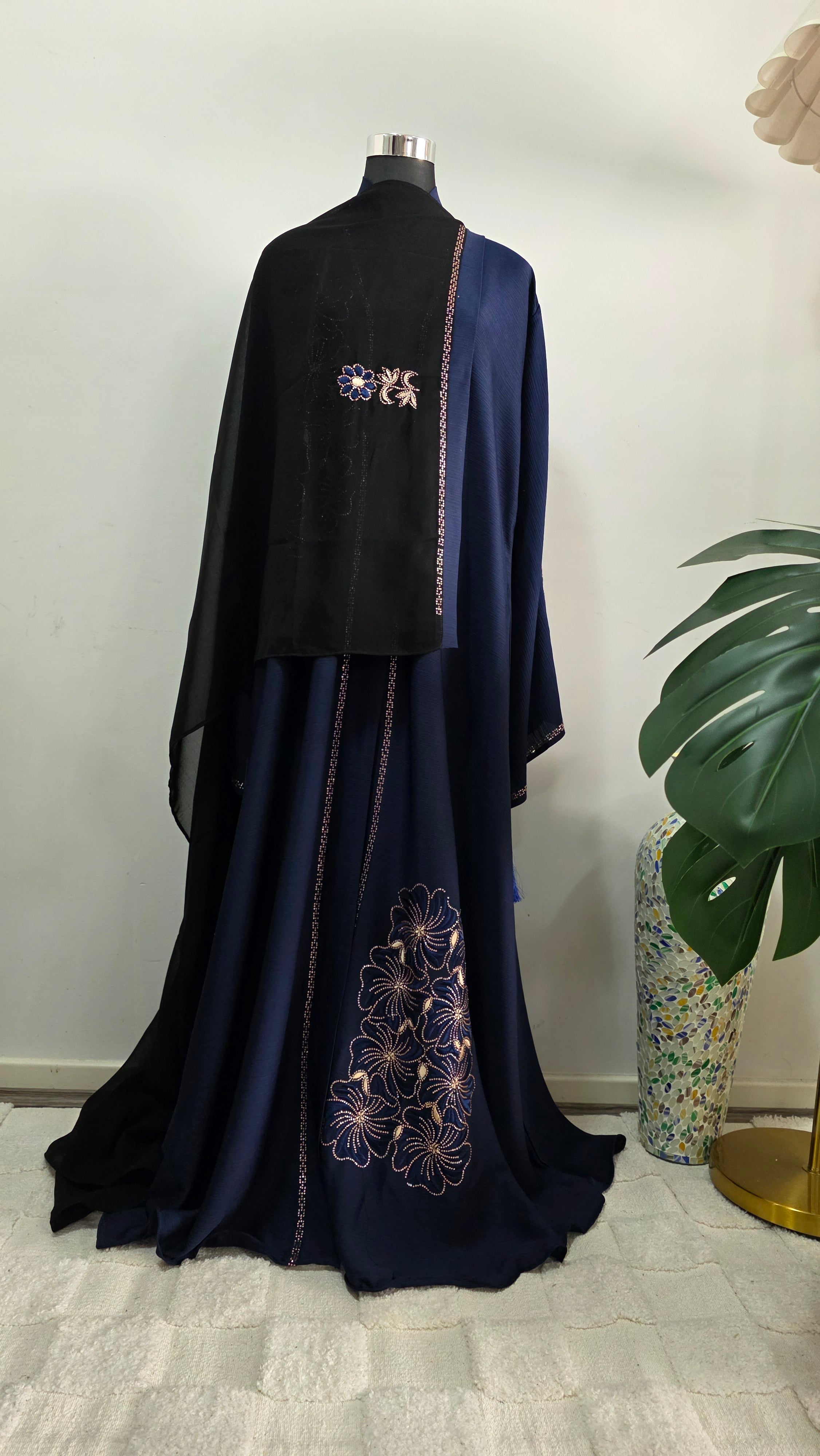 Blue Embroidered Abaya with Matching Hijab
