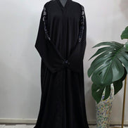 Black Abaya with Hand Beaded Sleeve Detail and Matching Hijab