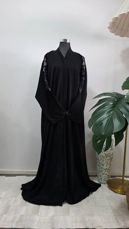 Black Abaya with Hand Beaded Sleeve Detail and Matching Hijab