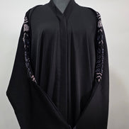 Black Abaya with Hand Beaded Sleeve Detail and Matching Hijab