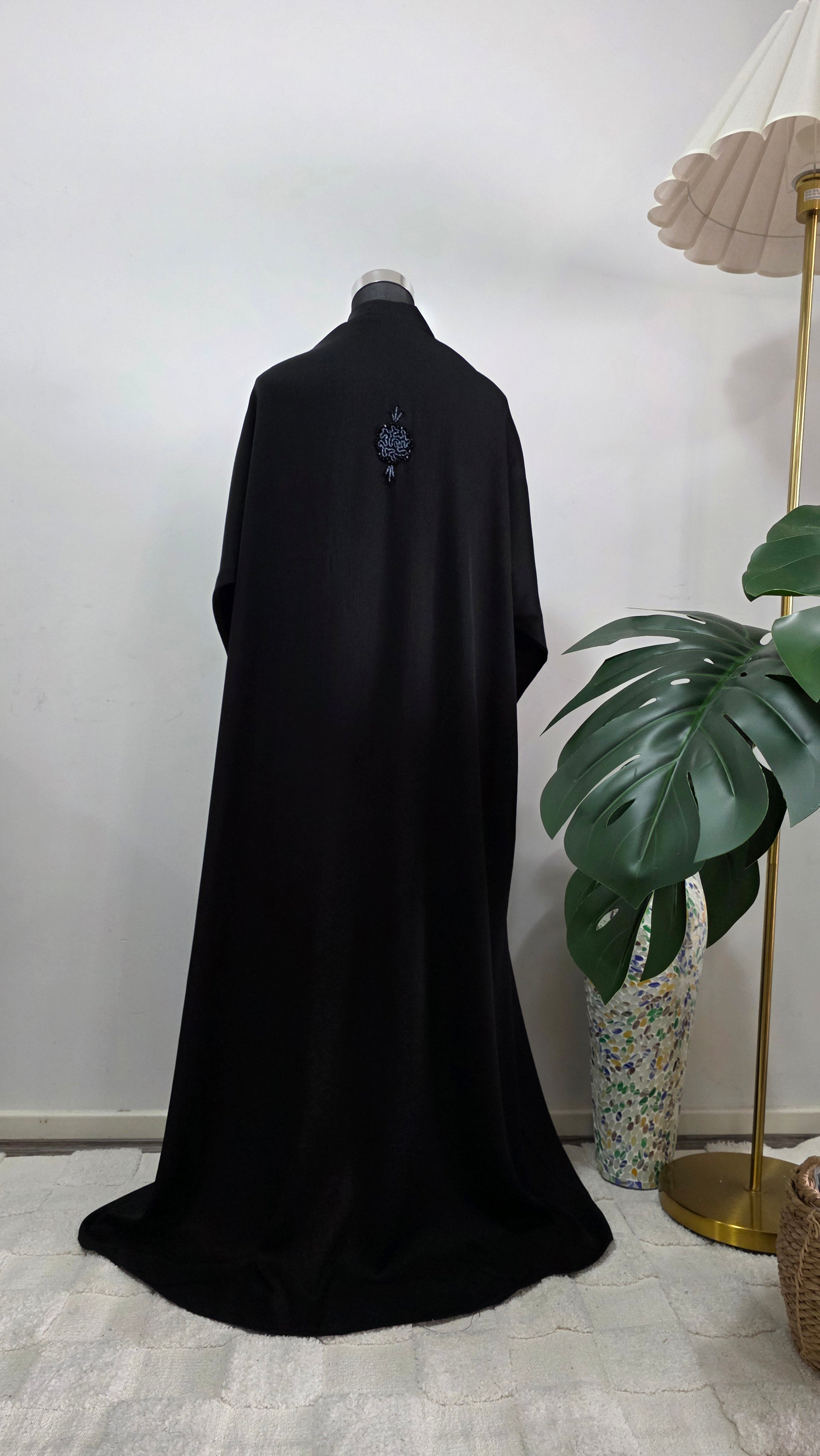 Black Abaya with Hand Beaded Sleeve Detail and Matching Hijab