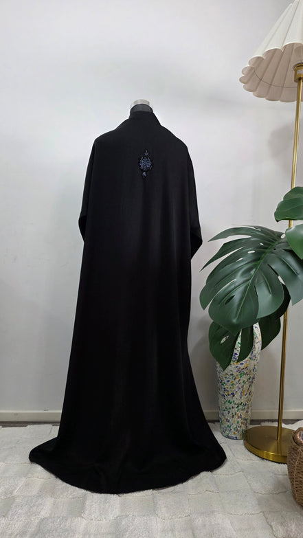 Black Abaya with Hand Beaded Sleeve Detail and Matching Hijab
