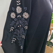 Black Abaya with Hand Beaded Sleeve Detail and Matching Hijab