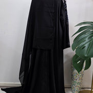 Black Abaya with Hand Beaded Sleeve Detail and Matching Hijab