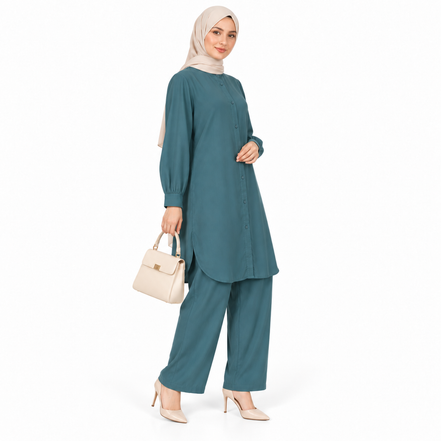 Emrald Green Flowy Linen Modest Shirt and Trouser Co-ord Set