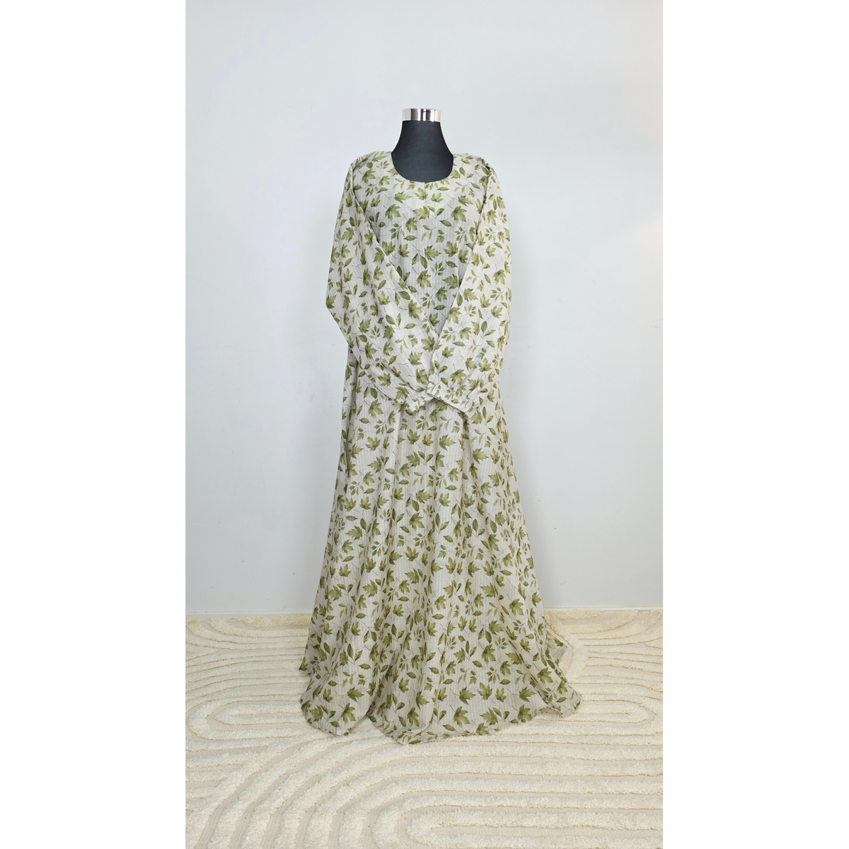 Light Green Lawn Printed Modest Maxi Dress