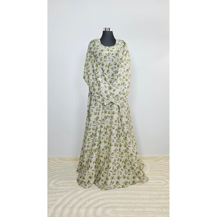 Light Green Lawn Printed Modest Maxi Dress