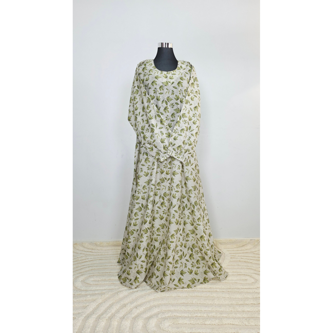 Light Green Lawn Printed Modest Maxi Dress