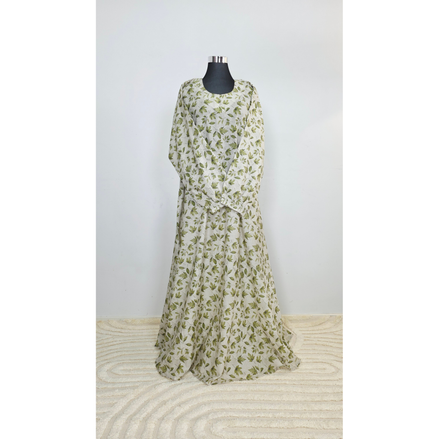 Light Green Lawn Printed Modest Maxi Dress