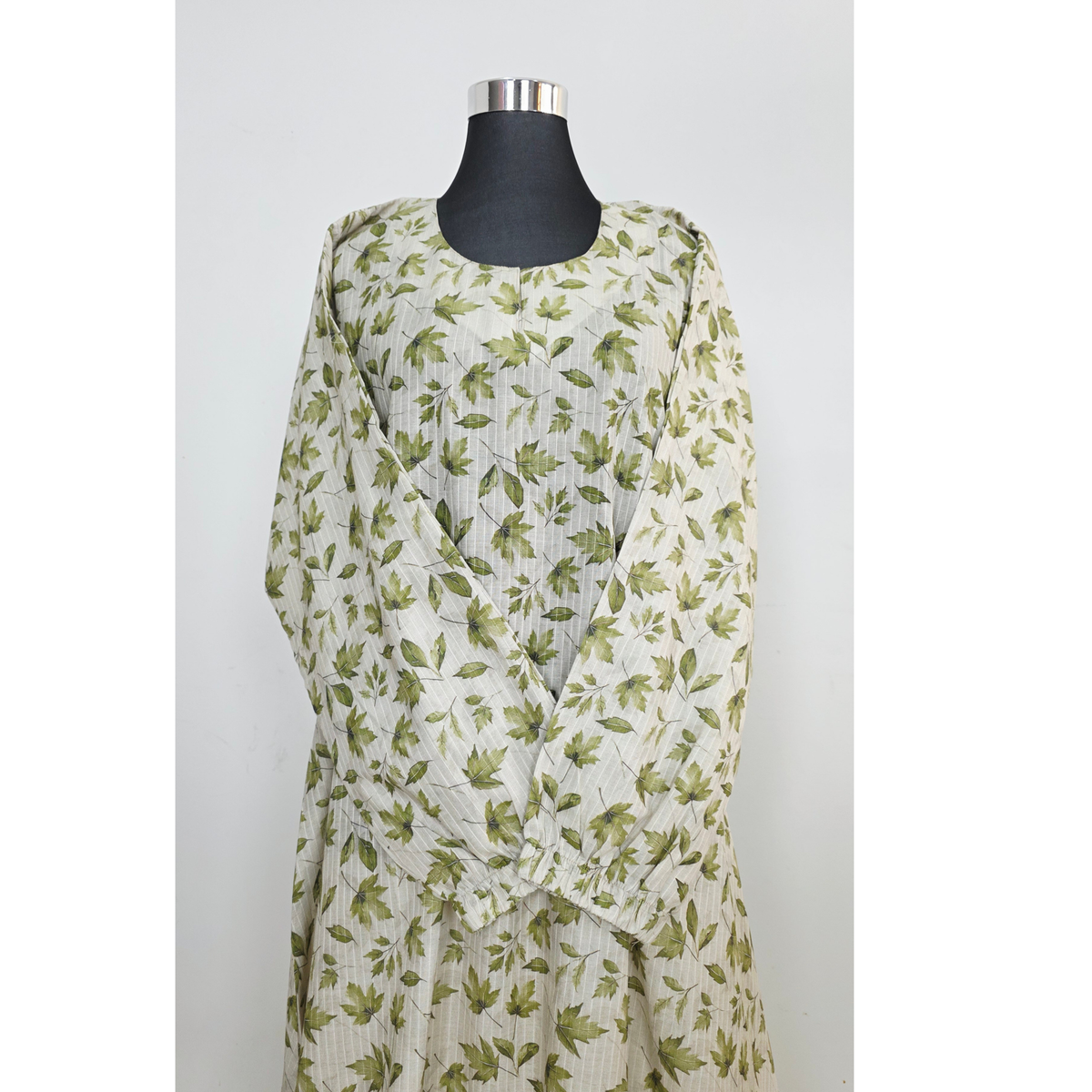 Light Green Lawn Printed Modest Maxi Dress