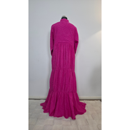 Fuchsia Pink Embroidered Cotton Tiered Modest Maxi Dress