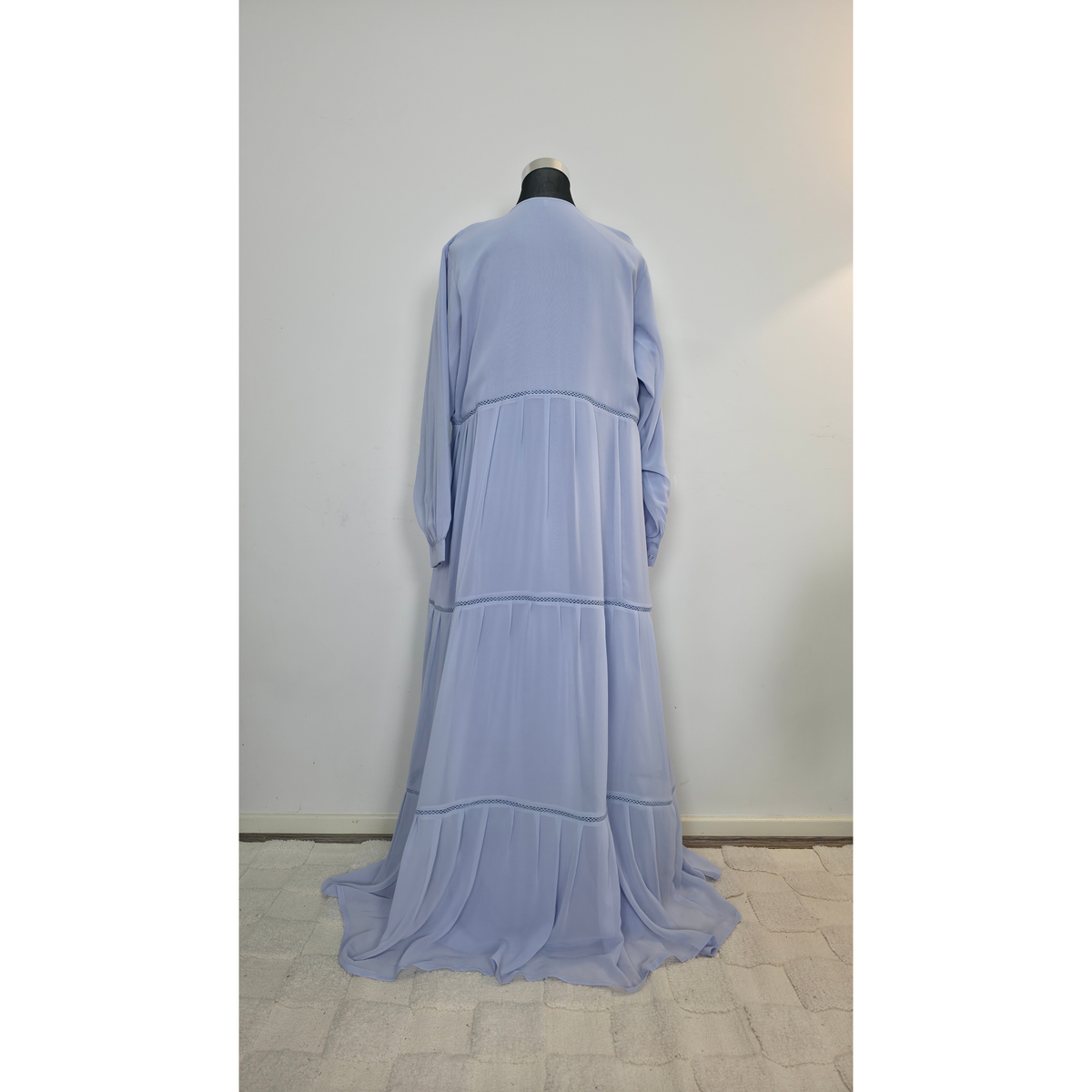 Light Blue Chiffon Tiered Modest Maxi Dress