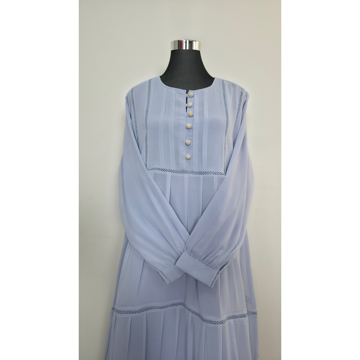 Light Blue Chiffon Tiered Modest Maxi Dress
