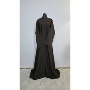 Brown Beaded Open Abaya with Belt