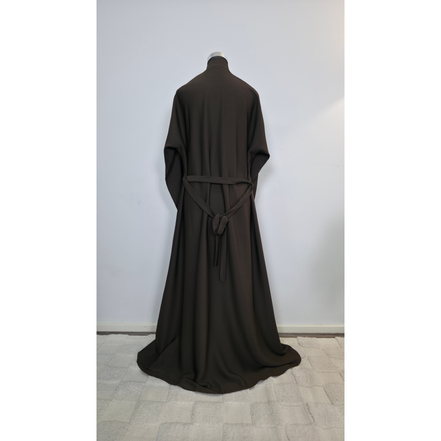 Brown Beaded Open Abaya with Belt