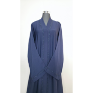 Blue Beaded Open Abaya with Belt