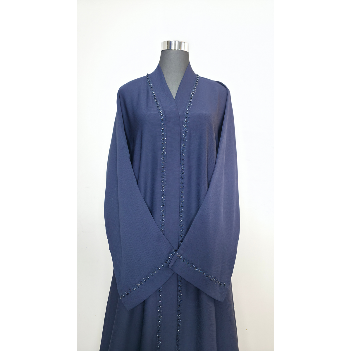 Blue Beaded Open Abaya with Belt