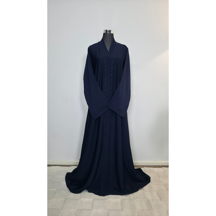 Blue Beaded Open Abaya with Belt