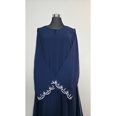 Navy Embroidered Modest Abaya with Matching Hijab